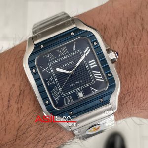 Cartier Santos WSSA0048 Mavi Large PVD Bezel Replika Saat