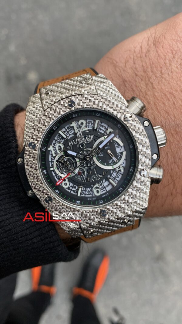 Hublot Big Bang King Unico 411 NX Silver 45 mm Kahverengi Kordon Hublot Big Bang King Unico 411 NX Silver 45 mm Kahverengi Kordon