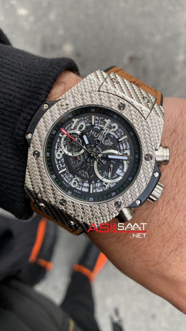 Hublot Big Bang King Unico 411 NX Silver 45 mm Kahverengi Kordon Hublot Big Bang King Unico 411 NX Silver 45 mm Kahverengi Kordon