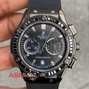 Hublot Classic Fushion PVD Siyah Kasa Siyah Kadran Taşlı Bezel Kadın Saati