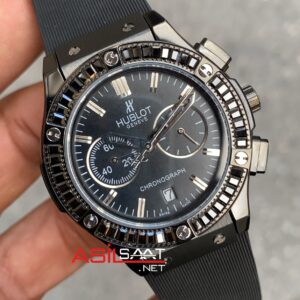 Hublot Classic Fushion PVD Siyah Kasa Siyah Kadran Taşlı Bezel Kadın Saati