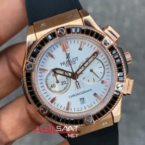 Hublot Classic Fushion Rose Beyaz Kadran Taşlı Bezel Kadın Saat