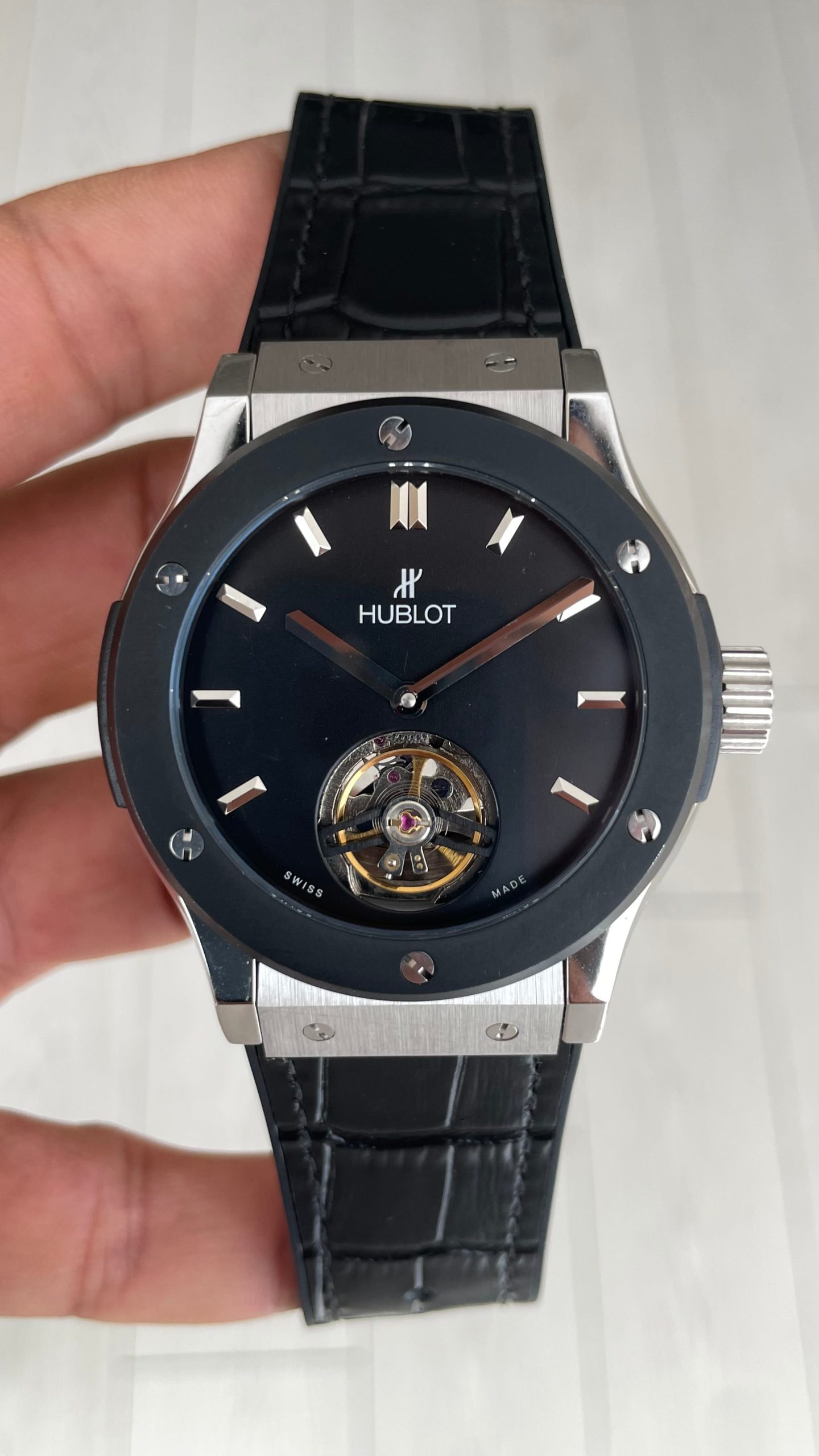 Hublot Classic Fusion Tourbillon Siyah 42mm PVD Black Silver Replika Saat Hublot Classic Fusion Tourbillon Siyah 42mm PVD Black Silver Replika Saat