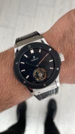Hublot Classic Fusion Tourbillon Siyah 42mm PVD Black Silver Replika Saat