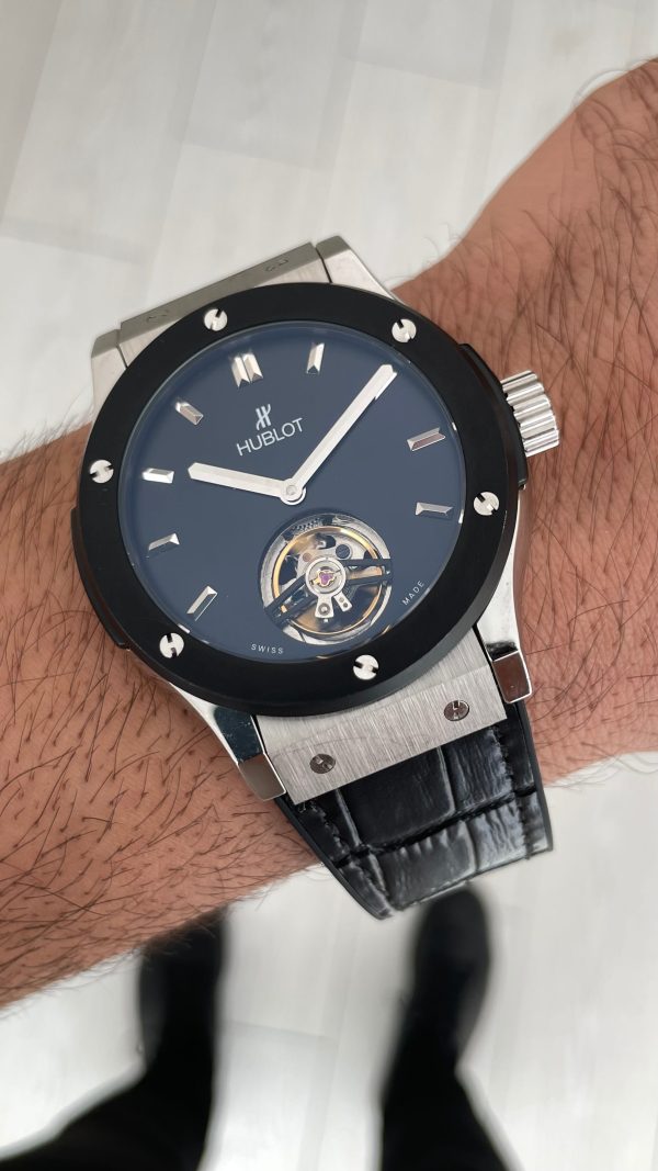 Hublot Classic Fusion Tourbillon Siyah 42mm PVD Black Silver Replika Saat Hublot Classic Fusion Tourbillon Siyah 42mm PVD Black Silver Replika Saat