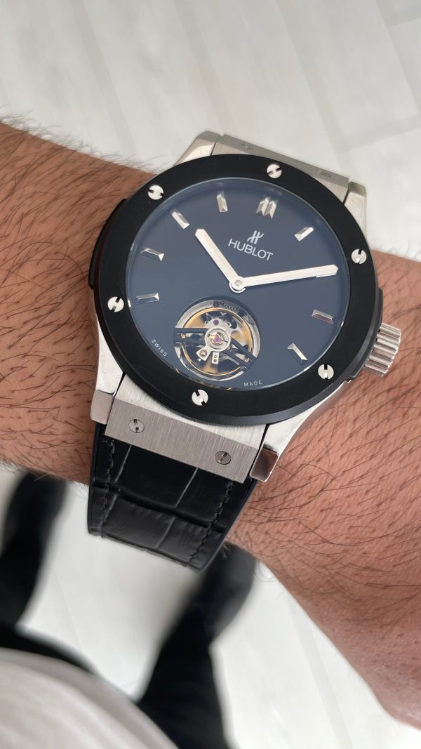 Hublot Classic Fusion Tourbillon Siyah 42mm PVD Black Silver Replika Saat Hublot Classic Fusion Tourbillon Siyah 42mm PVD Black Silver Replika Saat
