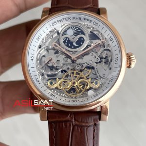 Patek Philippe Geneve Tourbillon İskelet Kahverengi Rose Skeleton Replika Saat