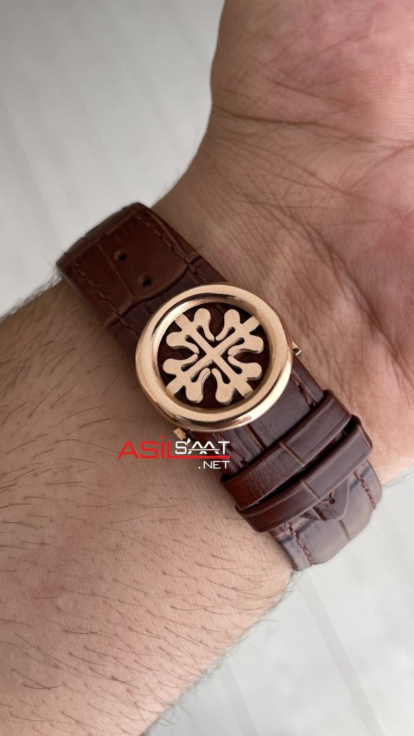 Patek Philippe Geneve Tourbillon İskelet Kahverengi Rose Skeleton Replika Saat