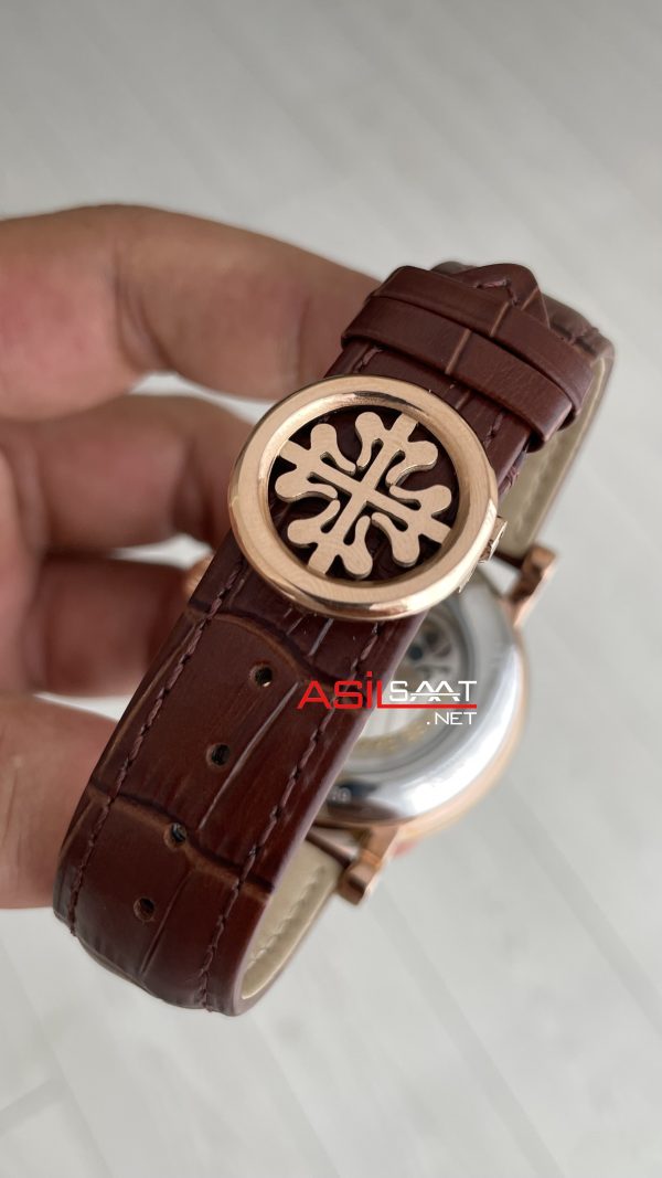Patek Philippe Geneve Tourbillon İskelet Kahverengi Rose Skeleton Replika Saat