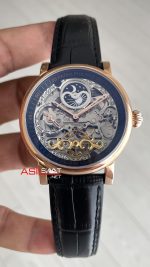 Patek Philippe Geneve Tourbillon İskelet Siyah Kadran 42mm Rose Skeleton Replika Saat