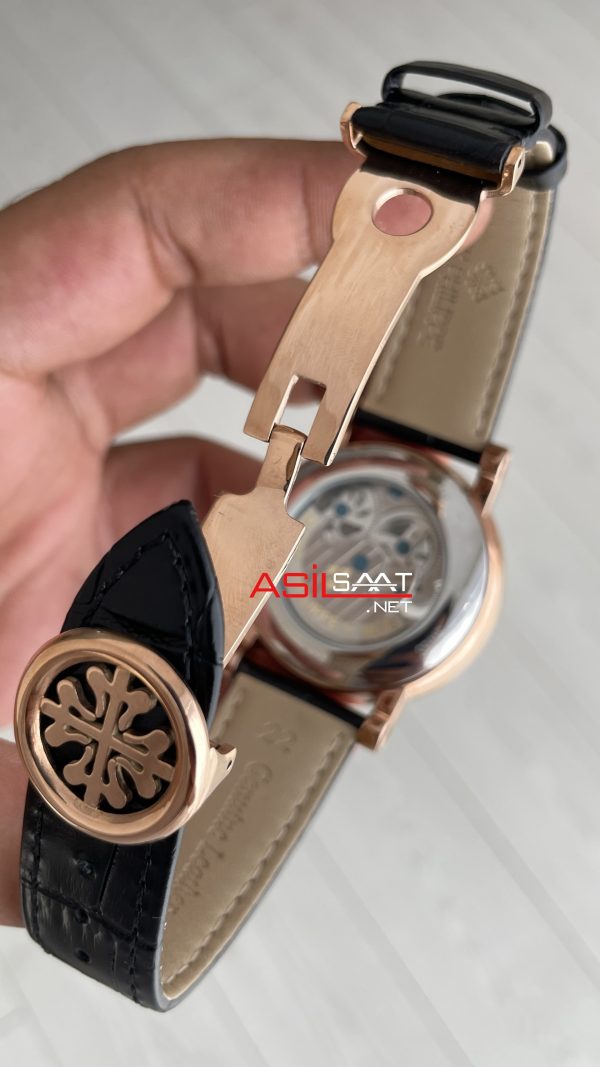 Patek Philippe Geneve Tourbillon İskelet Siyah Kadran 42mm Rose Skeleton Replika Saat