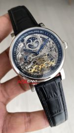 Patek Philippe Geneve Tourbillon İskelet Siyah Kadran 42mm Silver Skeleton Replika Saat