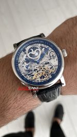 Patek Philippe Geneve Tourbillon İskelet Siyah Kadran 42mm Silver Skeleton Replika Saat