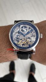 Patek Philippe Geneve Tourbillon İskelet Siyah Kadran 42mm Silver Skeleton Replika Saat
