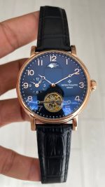 Patek Philippe Geneve Tourbillon Moonphase Rose Siyah Kadran 42 mm Replika Saat