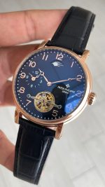 Patek Philippe Geneve Tourbillon Moonphase Rose Siyah Kadran 42 mm Replika Saat