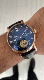 Patek Philippe Geneve Tourbillon Moonphase Rose Siyah Kadran 42 mm Replika Saat