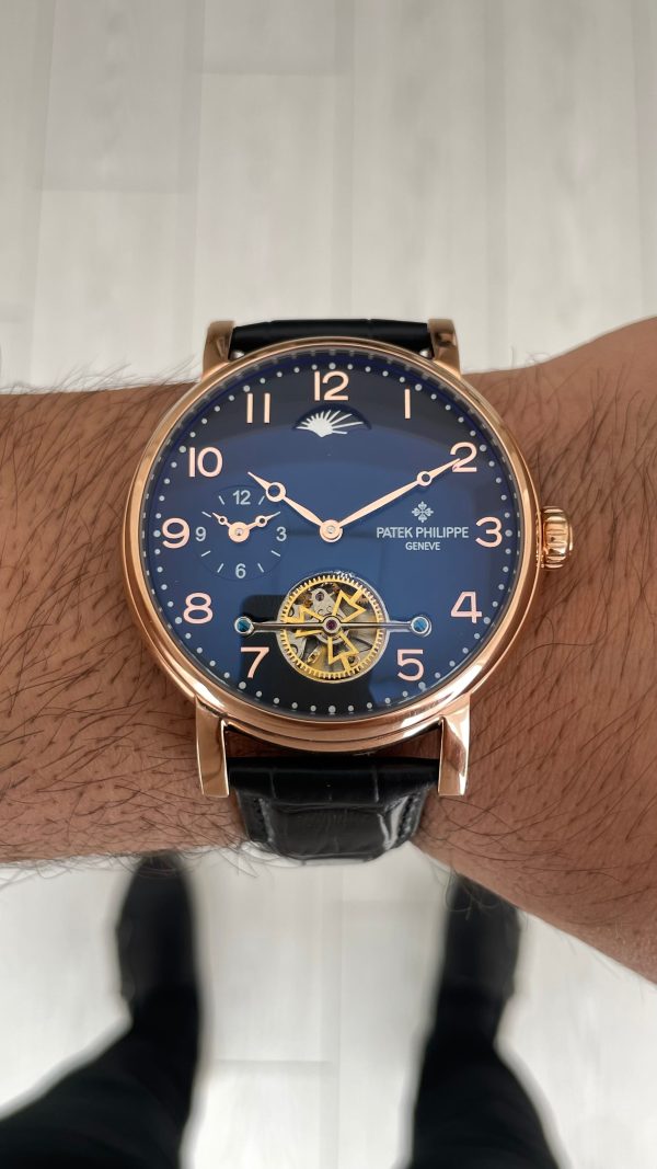 Patek Philippe Geneve Tourbillon Moonphase Rose Siyah Kadran 42 mm Replika Saat