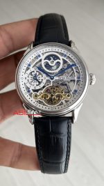 Patek Philippe Geneve Tourbillon Moonphase Skeleton Diamond Dial Beyaz Kadran 42 mm İskelet Taşlı Silver Replika Saat