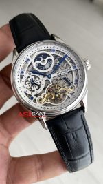 Patek Philippe Geneve Tourbillon Moonphase Skeleton Diamond Dial Beyaz Kadran 42 mm İskelet Taşlı Silver Replika Saat