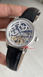 Patek Philippe Geneve Tourbillon Moonphase Skeleton Diamond Dial Beyaz Kadran 42 mm İskelet Taşlı Silver Replika Saat