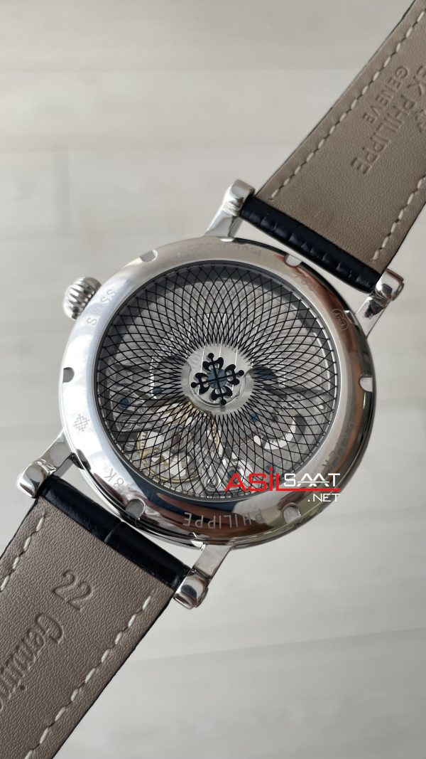 Patek Philippe Geneve Tourbillon Moonphase Skeleton Diamond Dial Beyaz Kadran 42 mm İskelet Taşlı Silver Replika Saat