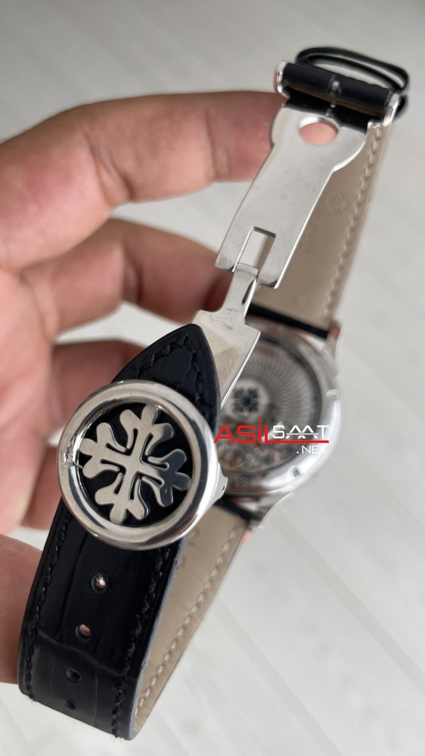 Patek Philippe Geneve Tourbillon Moonphase Skeleton Diamond Dial Beyaz Kadran 42 mm İskelet Taşlı Silver Replika Saat