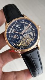Patek Philippe Geneve Tourbillon Moonphase Skeleton Diamond Dial Siyah Kadran 42 mm İskelet Taşlı Rose Replika Saat