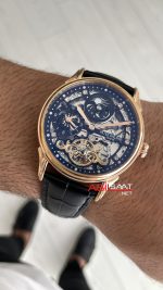 Patek Philippe Geneve Tourbillon Moonphase Skeleton Diamond Dial Siyah Kadran 42 mm İskelet Taşlı Rose Replika Saat