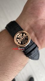 Patek Philippe Geneve Tourbillon Moonphase Skeleton Diamond Dial Siyah Kadran 42 mm İskelet Taşlı Rose Replika Saat