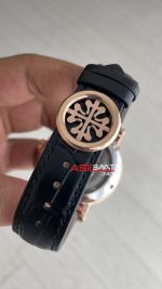Patek Philippe Geneve Tourbillon Moonphase Skeleton Diamond Dial Siyah Kadran 42 mm İskelet Taşlı Rose Replika Saat