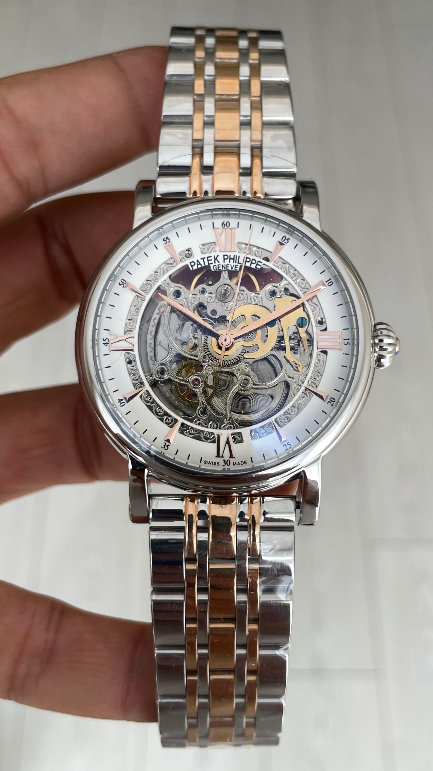 Patek Philippe Geneve Tourbillon Skeleton Silver Rose 42 mm İskelet Replika Saat Patek Philippe Geneve Tourbillon Skeleton Silver Rose 42 mm İskelet Replika Saat