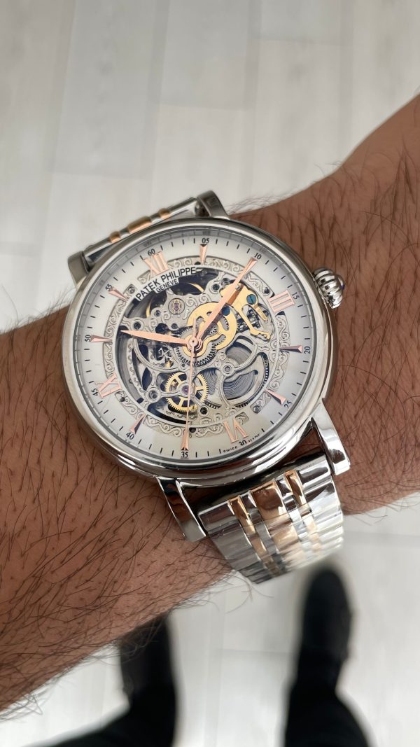 Patek Philippe Geneve Tourbillon Skeleton Silver Rose 42 mm İskelet Replika Saat Patek Philippe Geneve Tourbillon Skeleton Silver Rose 42 mm İskelet Replika Saat