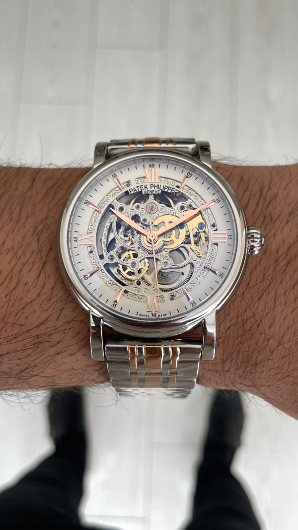 Patek Philippe Geneve Tourbillon Skeleton Silver Rose 42 mm İskelet Replika Saat Patek Philippe Geneve Tourbillon Skeleton Silver Rose 42 mm İskelet Replika Saat