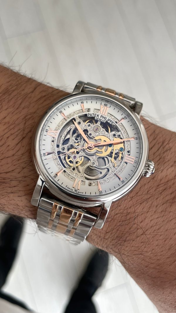 Patek Philippe Geneve Tourbillon Skeleton Silver Rose 42 mm İskelet Replika Saat Patek Philippe Geneve Tourbillon Skeleton Silver Rose 42 mm İskelet Replika Saat