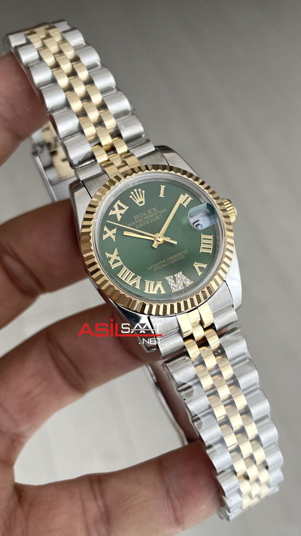 Rolex Datejust Green Romen Dial 278273 Jubilee 31mm Lady Pırlantalı Zeytin Yeşili Kadran Two Tone Gold