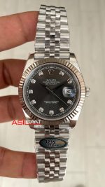 Rolex Datejust Gri Taşlı 126334 Jubilee Dark Rhodium Diamond Dial 41mm Swiss ETA Saat Copy Clean