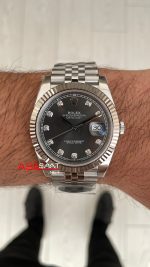 Rolex Datejust Gri Taşlı 126334 Jubilee Dark Rhodium Diamond Dial 41mm Swiss ETA Saat Copy Clean