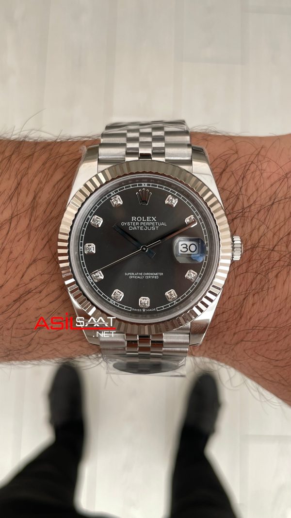 Rolex Datejust Gri Taşlı 126334 Jubilee Dark Rhodium Diamond Dial 41mm Swiss ETA Saat Copy Clean Rolex Datejust Gri Taşlı 126334 Jubilee Dark Rhodium Diamond Dial 41mm Swiss ETA Saat Copy Clean