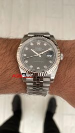 Rolex Datejust Gri Taşlı 126334 Jubilee Dark Rhodium Diamond Dial 41mm Swiss ETA Saat Copy Clean