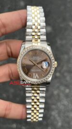 Rolex Datejust Kahverengi Taşlı Bezel 36 mm Kadın Kol Saati Coffiee Dial 36 mm Silver Gold