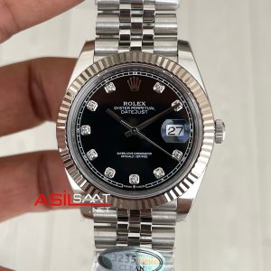 Rolex Datejust Siyah Taşlı 126334 Jubilee Black Diamond Dial 41mm Swiss ETA Saat Copy Clean
