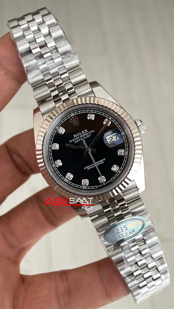 Rolex Datejust Siyah Taşlı 126334 Jubilee Black Diamond Dial 41mm Swiss ETA Saat Copy Clean