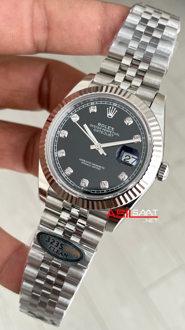 Rolex Datejust Siyah Taşlı 126334 Jubilee Black Diamond Dial 41mm Swiss ETA Saat Copy Clean - Görsel 11