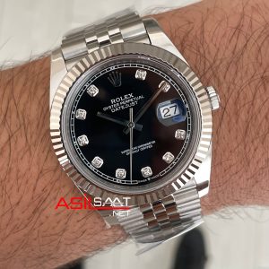 Rolex Datejust Siyah Taşlı 126334 Jubilee Black Diamond Dial 41mm Swiss ETA Saat Copy Clean