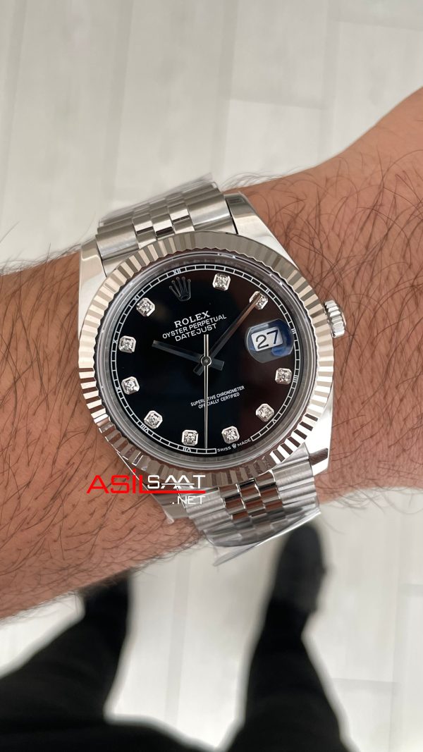 Rolex Datejust Siyah Taşlı 126334 Jubilee Black Diamond Dial 41mm Swiss ETA Saat Copy Clean