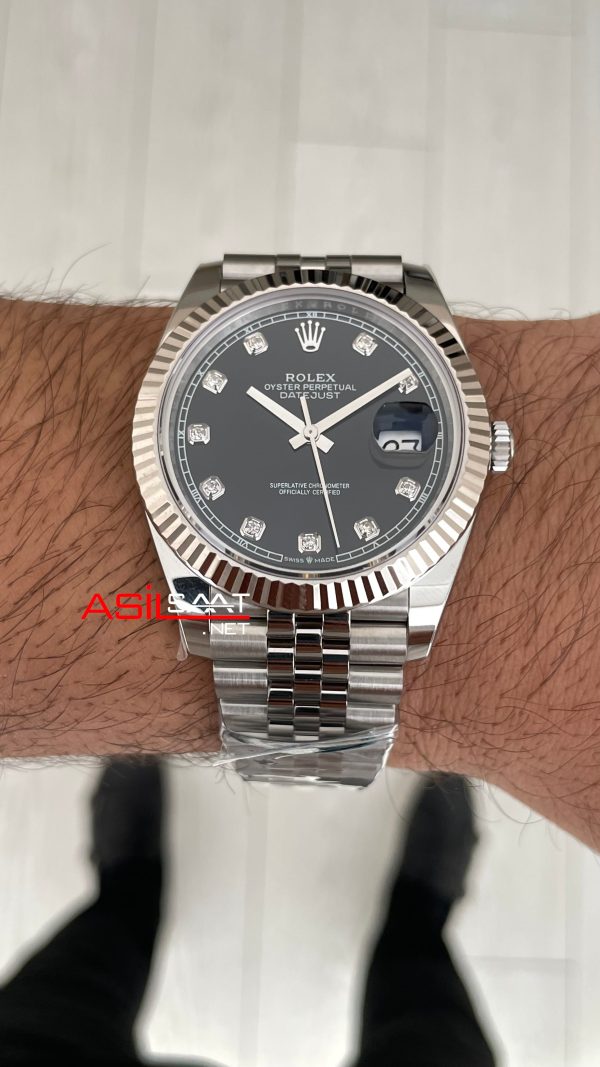 Rolex Datejust Siyah Taşlı 126334 Jubilee Black Diamond Dial 41mm Swiss ETA Saat Copy Clean