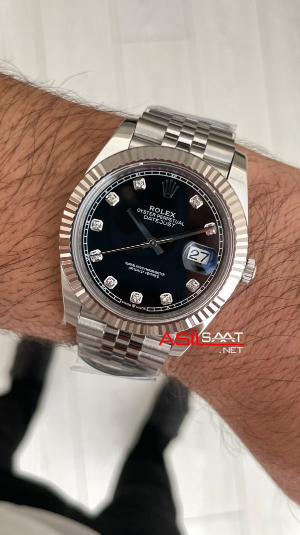 Rolex Datejust Siyah Taşlı 126334 Jubilee Black Diamond Dial 41mm Swiss ETA Saat Copy Clean