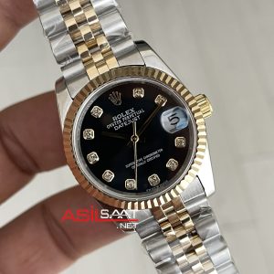 Rolex Datejust Siyah Taşlı 278273 Jubilee 31mm Black Diamond Dial Lady Two Tone Gold Kadın Saati