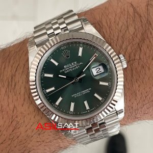 Rolex Datejust Yeşil 126334 Jubilee Mint Green Dial 41mm V2 3235 Super Clone Swiss ETA Saat VS Factory